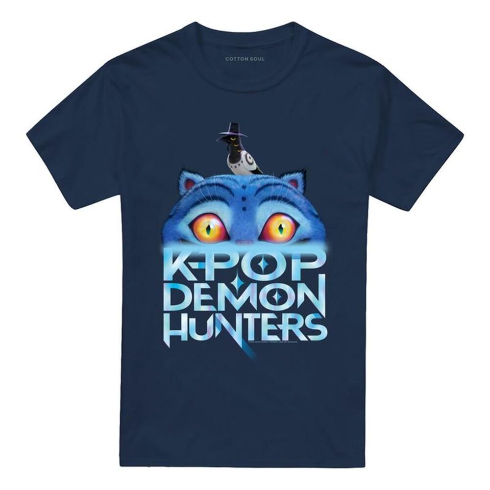 K-Pop Demon Hunters Unisex Adult Derpy Tiger Sinking Logo T-Shirt / Navy